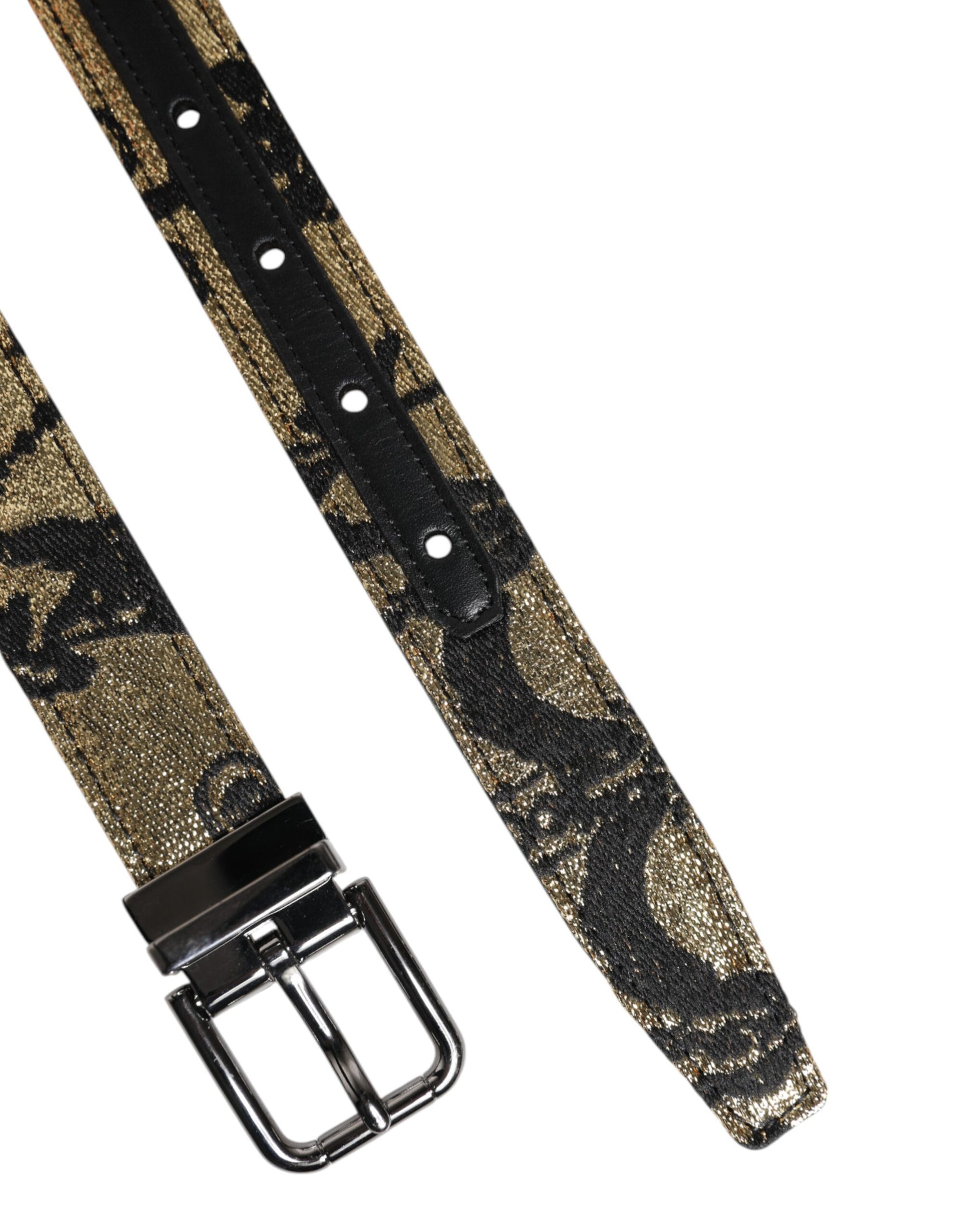 Dolce &amp; Gabbana Multicolor Jacquard Leather Metal Buckle Belt