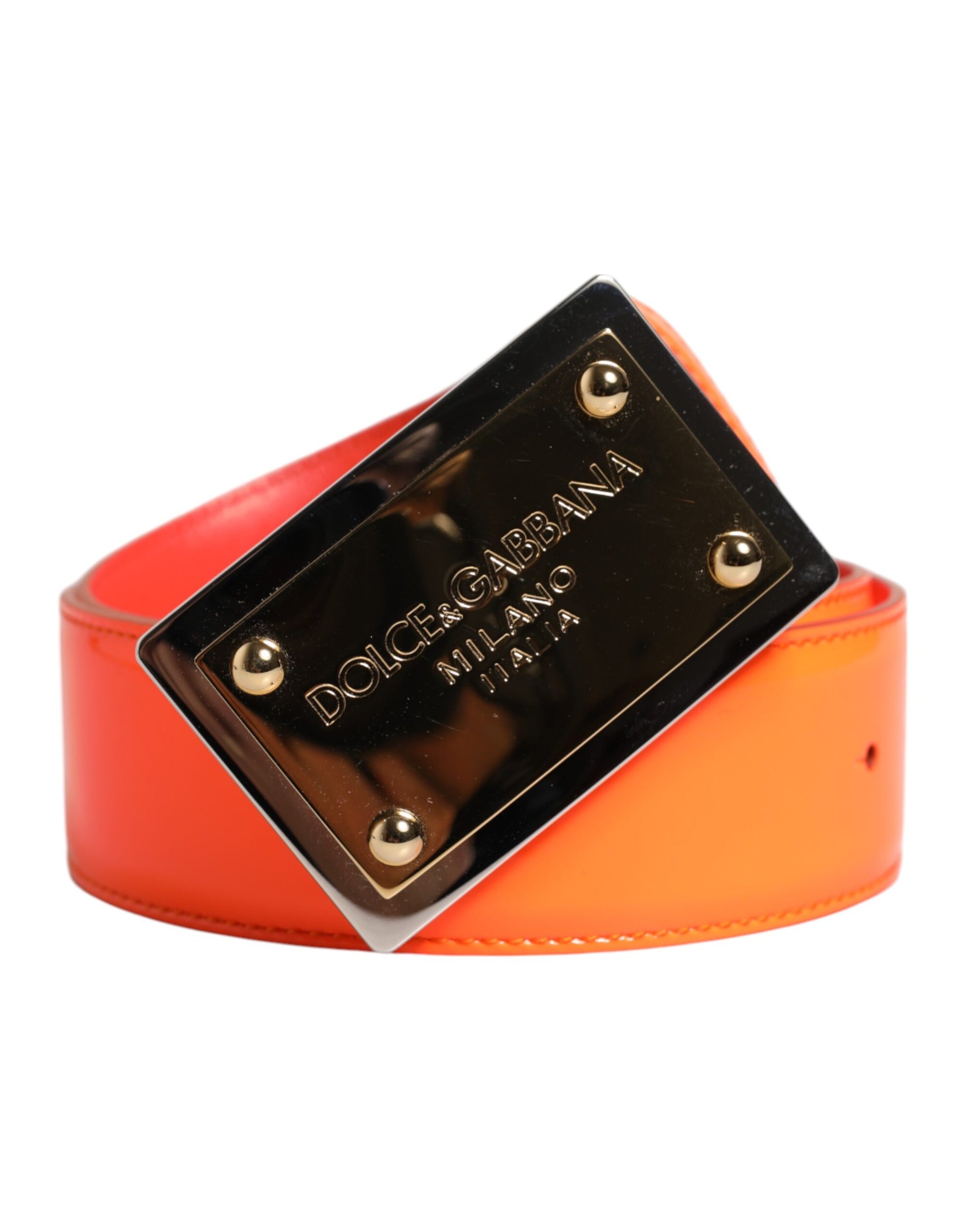 Dolce &amp; Gabbana Orange Gold Tone Metal Logo Buckle Belt