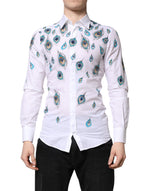 Chemise en coton blanc imprimé plumes Dolce & Gabbana