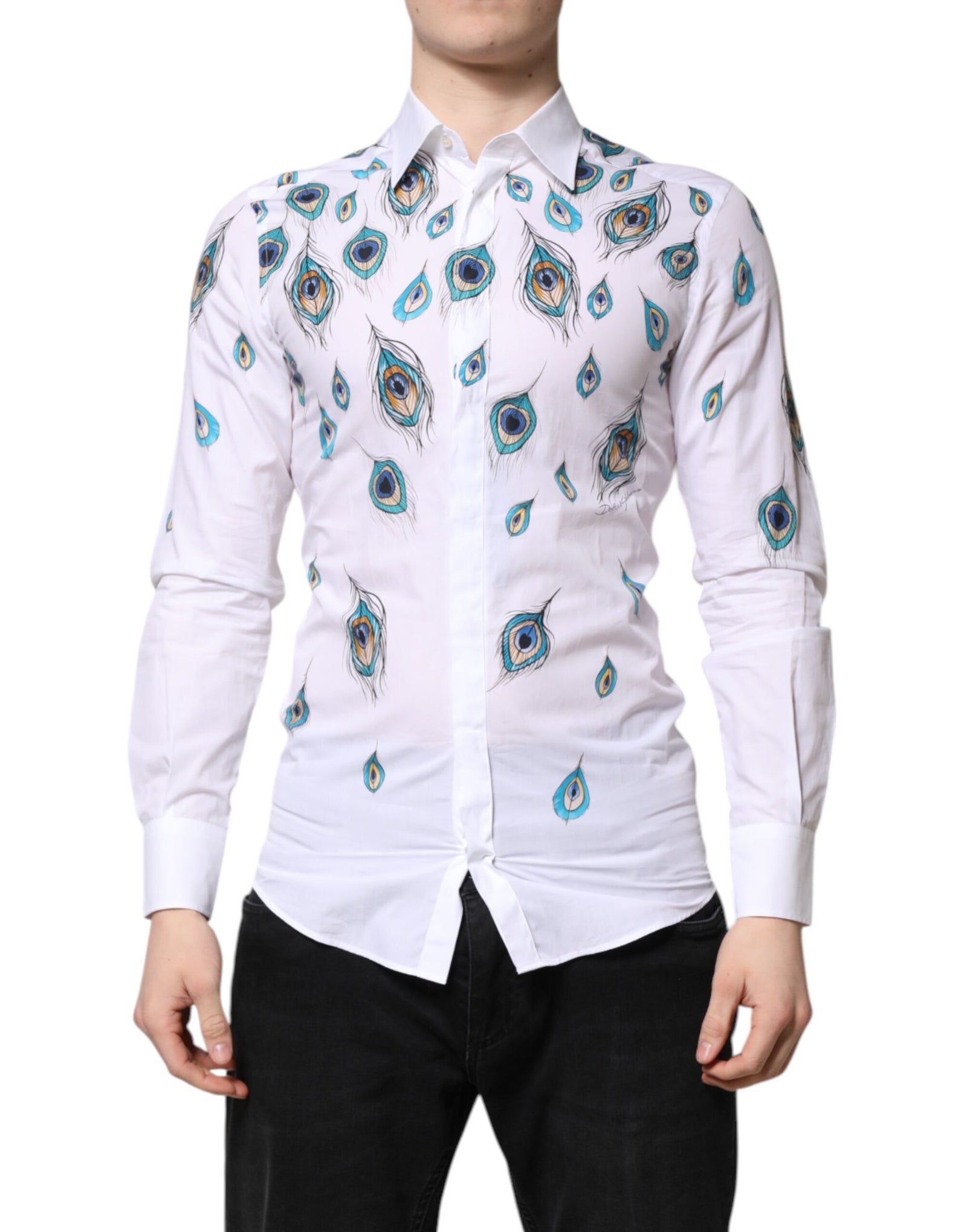 Chemise en coton blanc imprimé plumes Dolce & Gabbana