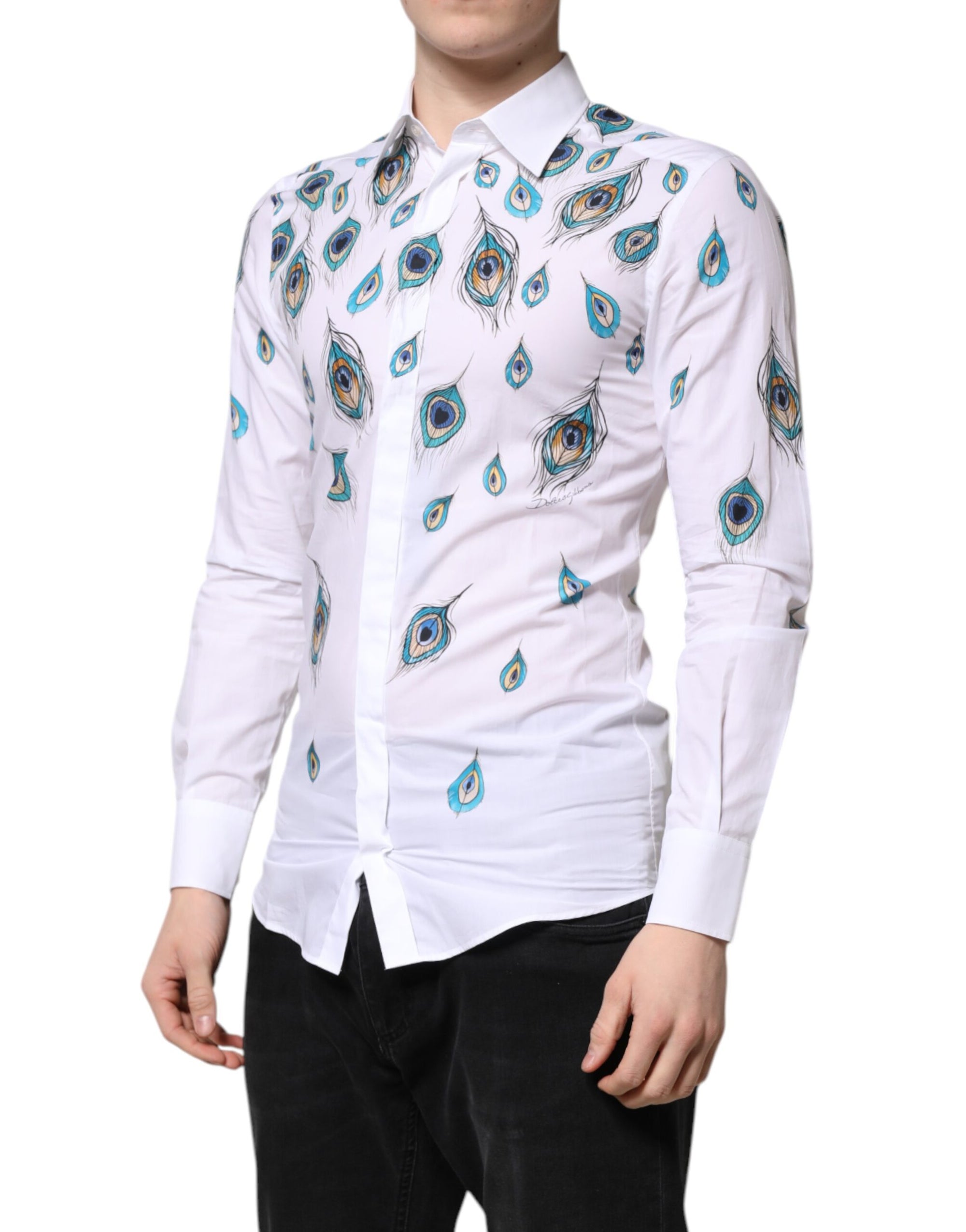 Chemise en coton blanc imprimé plumes Dolce & Gabbana