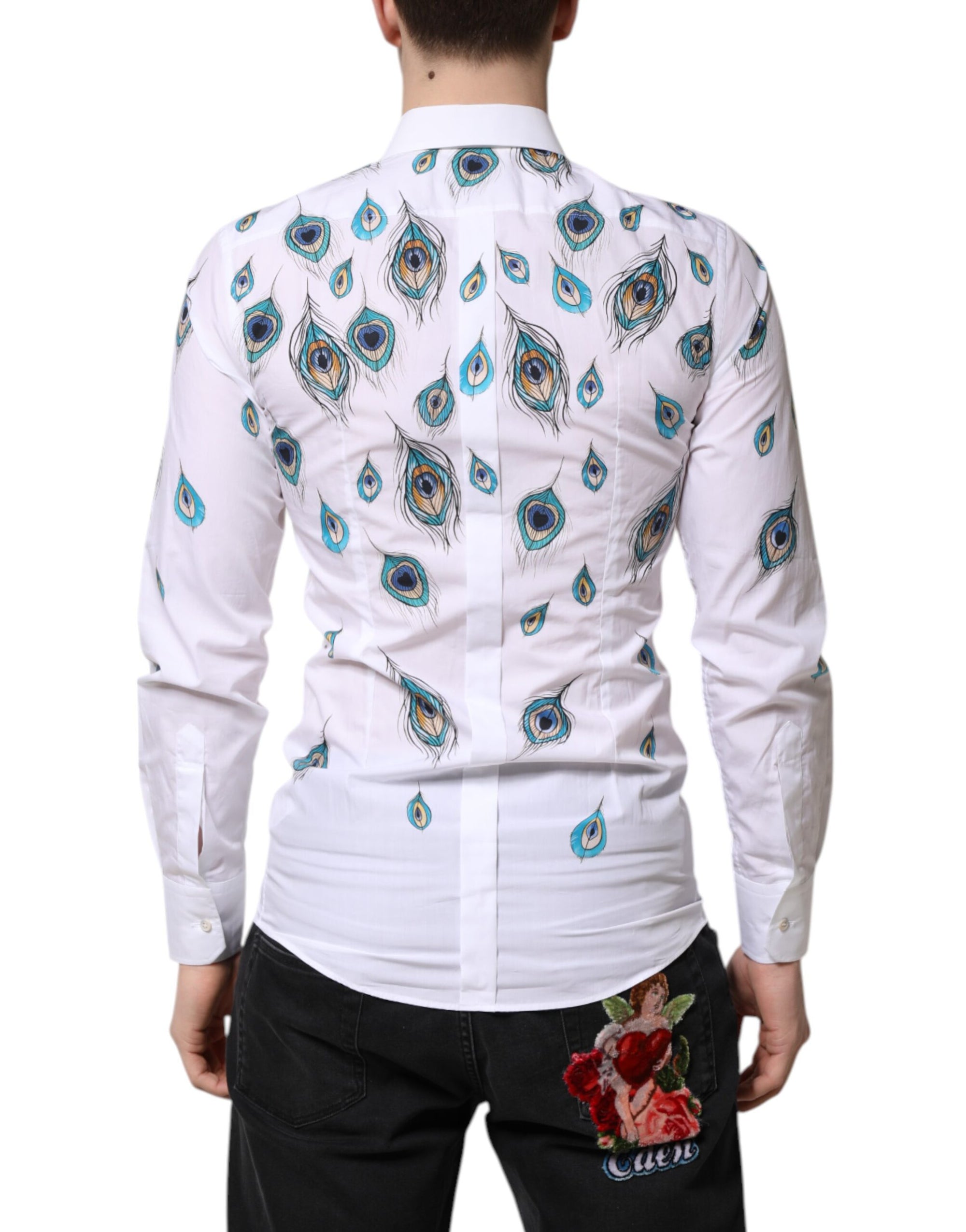 Chemise en coton blanc imprimé plumes Dolce & Gabbana