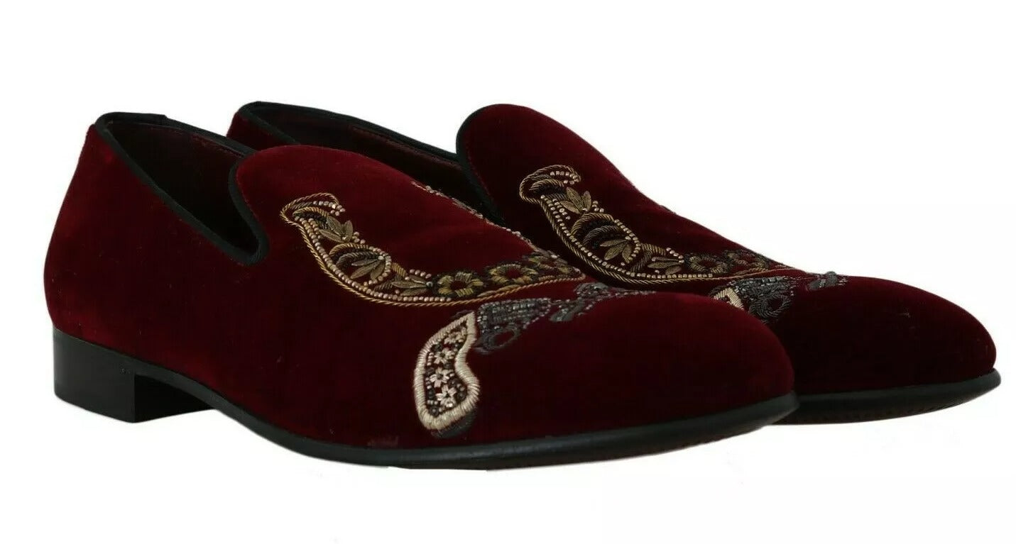 Mocassins homme Dolce &amp; Gabbana en velours bordeaux à paillettes