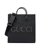 Sac fourre-tout moyen en cuir noir avec logo Gucci