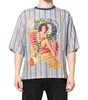 Dolce & Gabbana Multicolor Striped Pin Up Linen Round Neck T-shirt