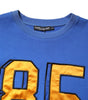 Dolce & Gabbana Blue Printed Cotton Cropped Crew Neck T-shirt