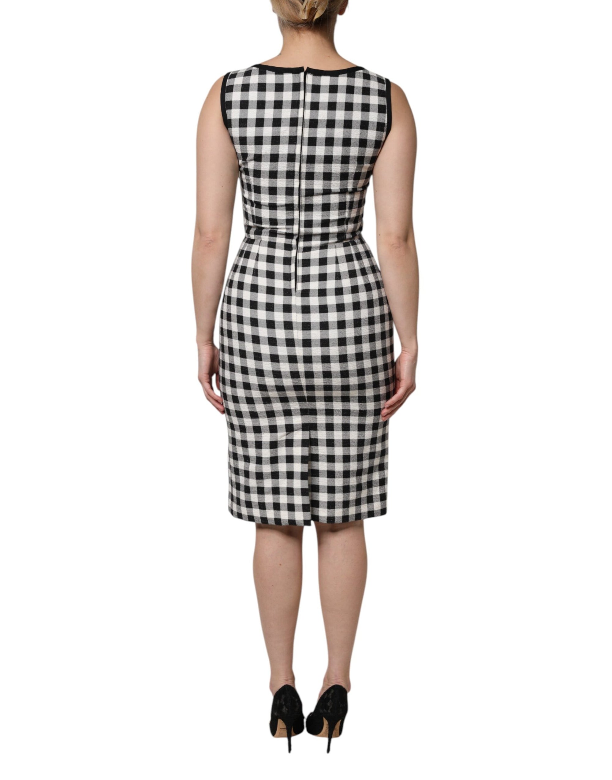 Robe fourreau sans manches à carreaux blancs et noirs Dolce & Gabbana