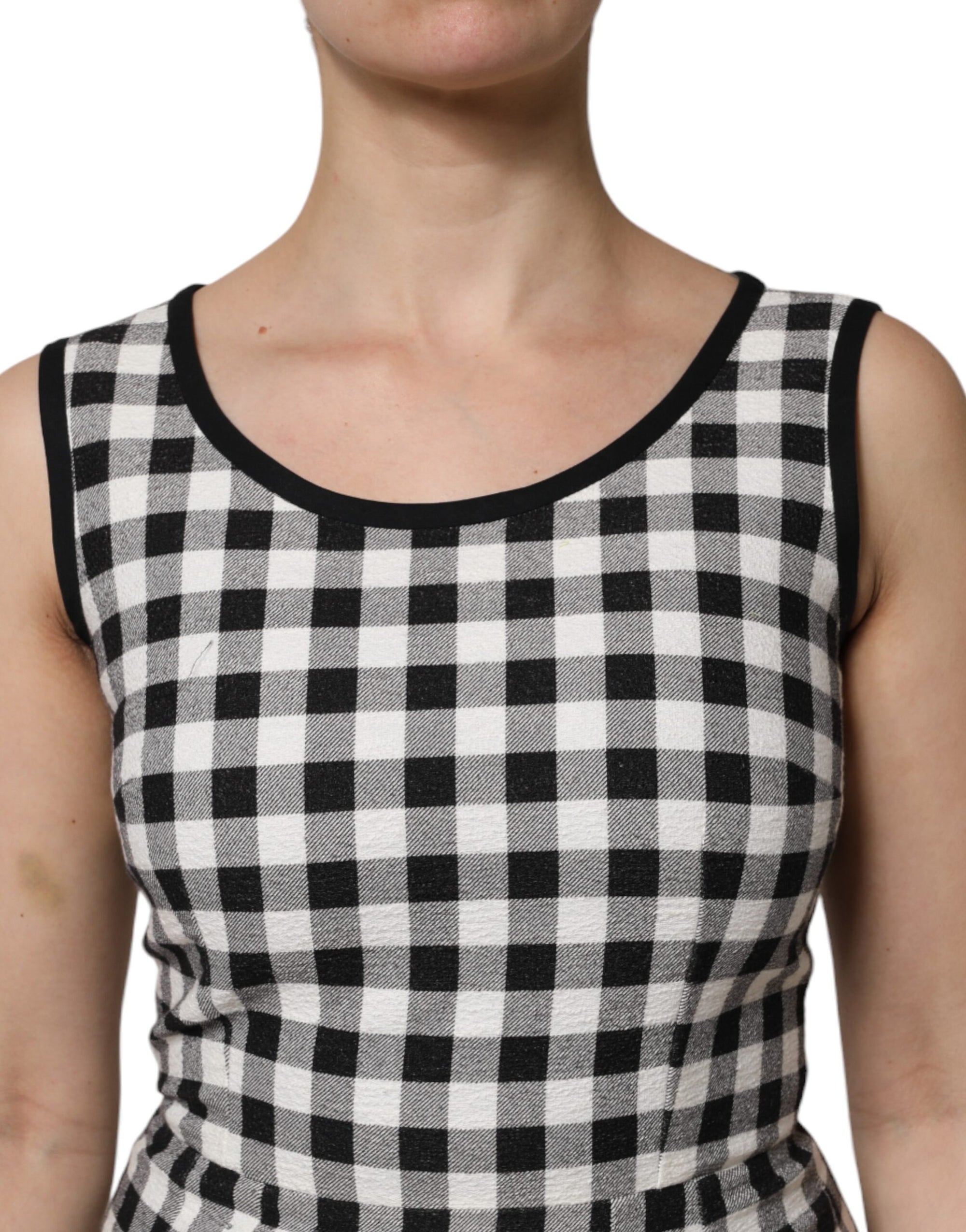 Robe fourreau sans manches à carreaux blancs et noirs Dolce & Gabbana