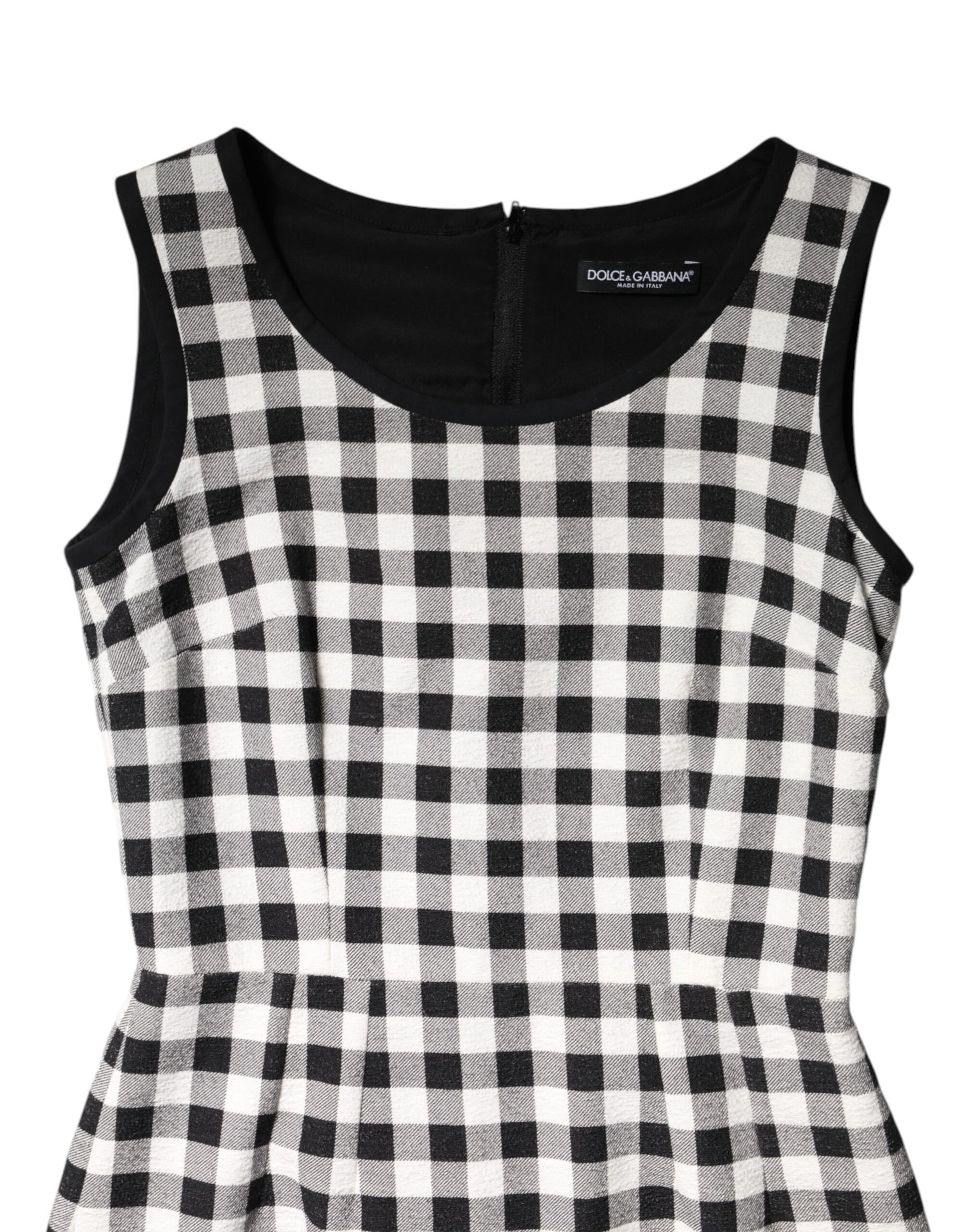 Robe fourreau sans manches à carreaux blancs et noirs Dolce & Gabbana