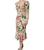 Dolce & Gabbana Pink Floral Silk Fit And Flared Midi Dress