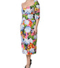 Dolce & Gabbana Multicolor Floral Pleated Sheath Midi  Dress
