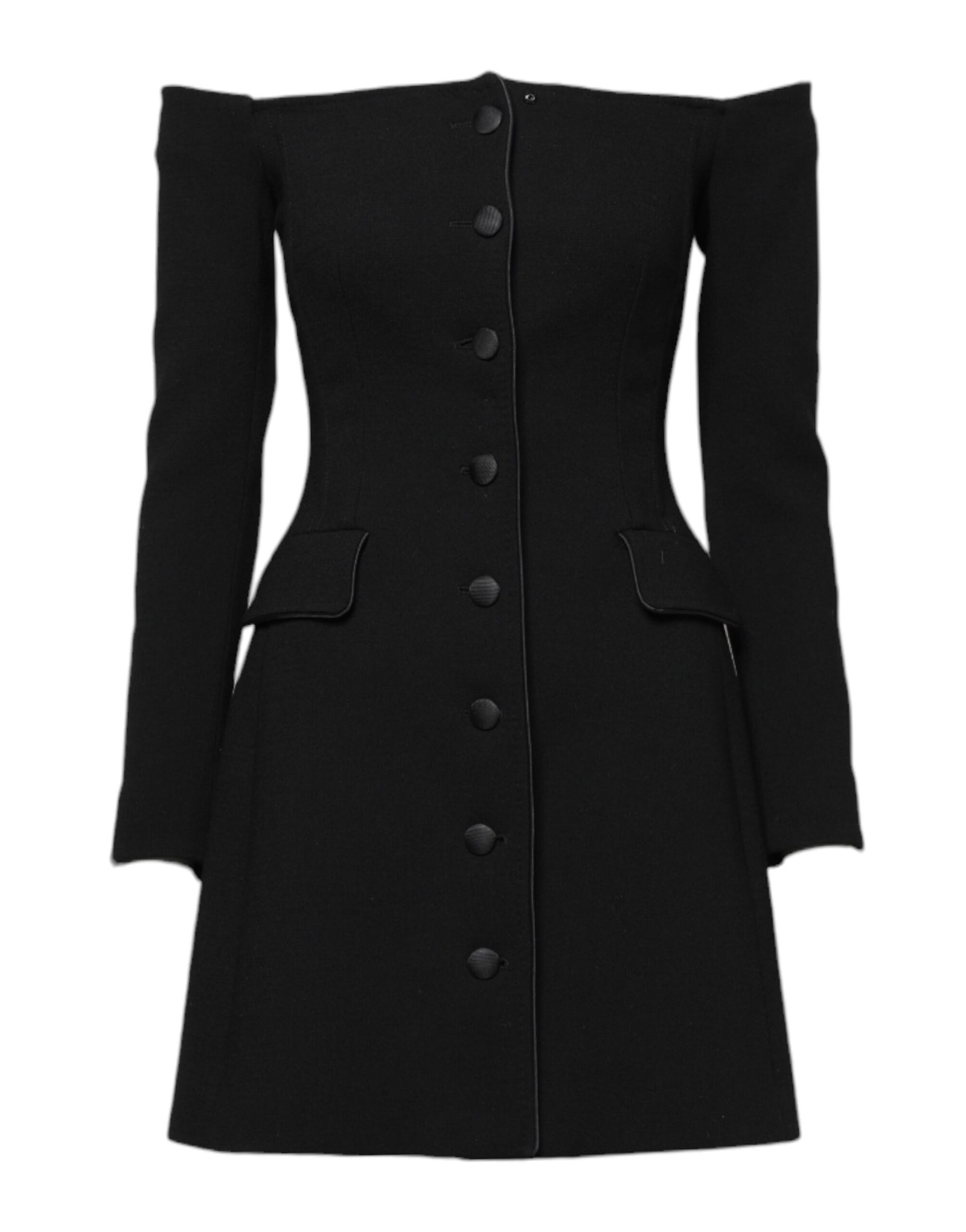 Robe courte trapèze à épaules dénudées en laine noire Dolce &amp; Gabbana