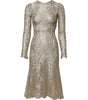 Robe ajustée et évasée à manches longues en dentelle florale dorée Dolce & Gabbana