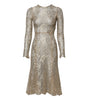 Robe ajustée et évasée à manches longues en dentelle florale dorée Dolce & Gabbana