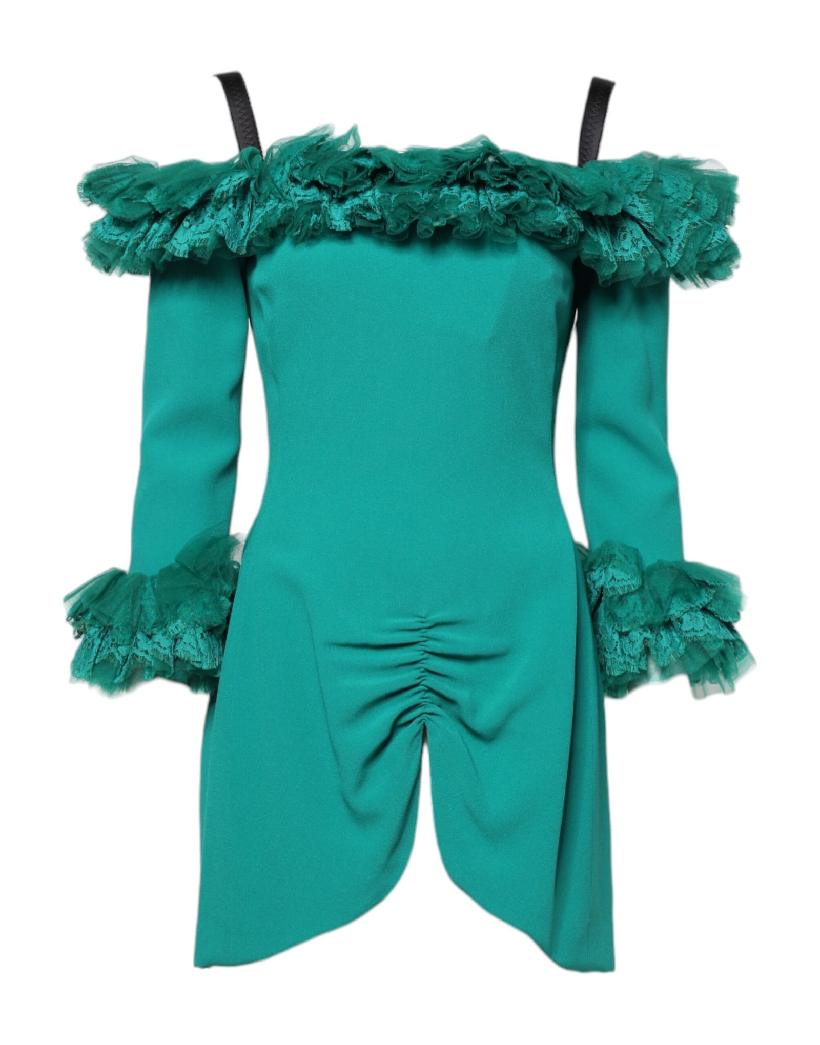 Robe fourreau courte en dentelle verte à épaules dénudées Dolce & Gabbana