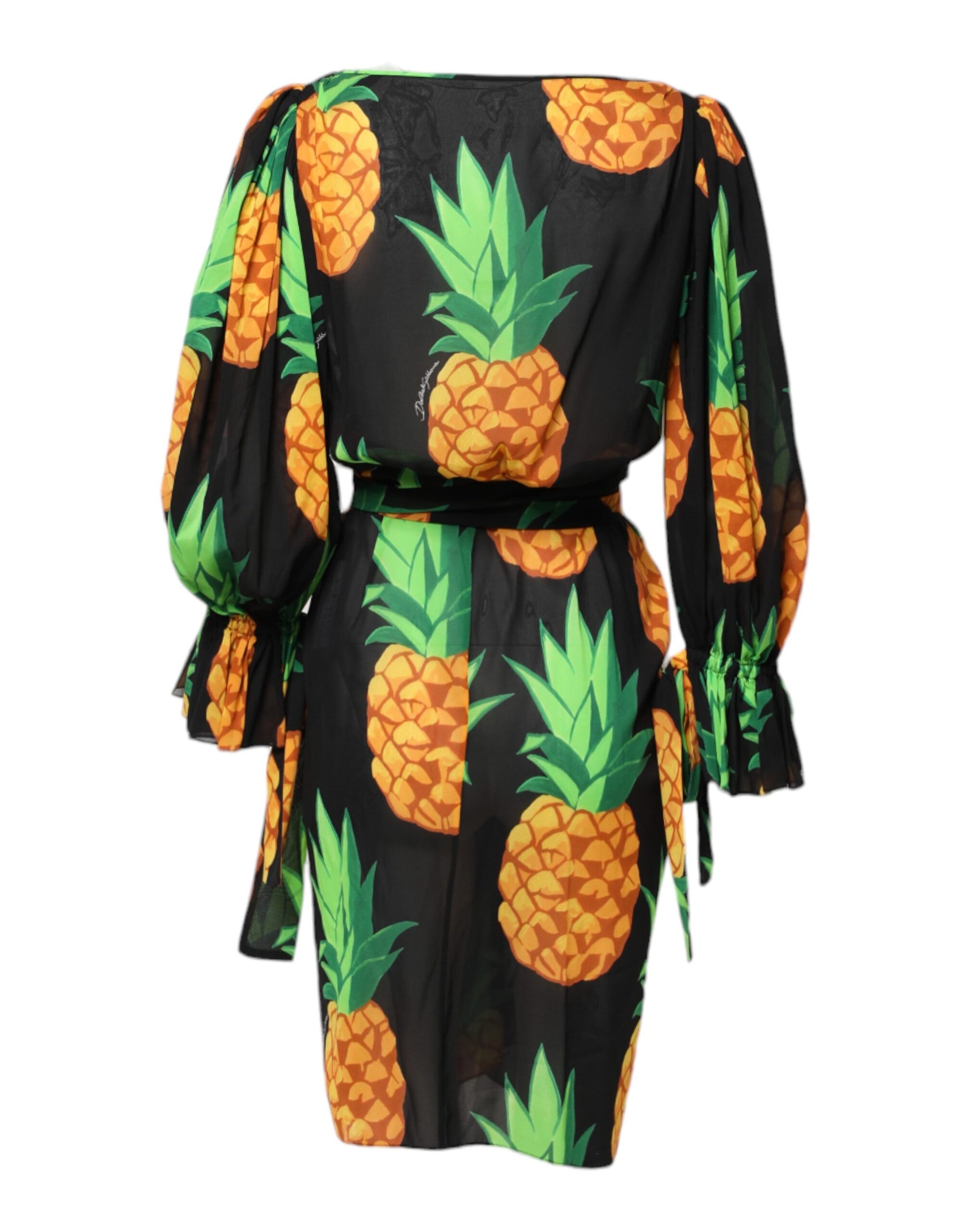 Mini-robe portefeuille en soie noire à imprimé ananas Dolce & Gabbana