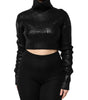 Dolce & Gabbana Black Wool Long Sleeve Turtleneck Cropped Top