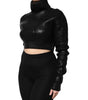 Dolce & Gabbana Black Wool Long Sleeve Turtleneck Cropped Top