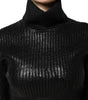 Dolce & Gabbana Black Wool Long Sleeve Turtleneck Cropped Top