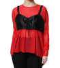 Dolce & Gabbana Red Black Bustier Detailing Long Sleeves Top