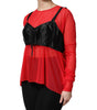 Dolce & Gabbana Red Black Bustier Detailing Long Sleeves Top