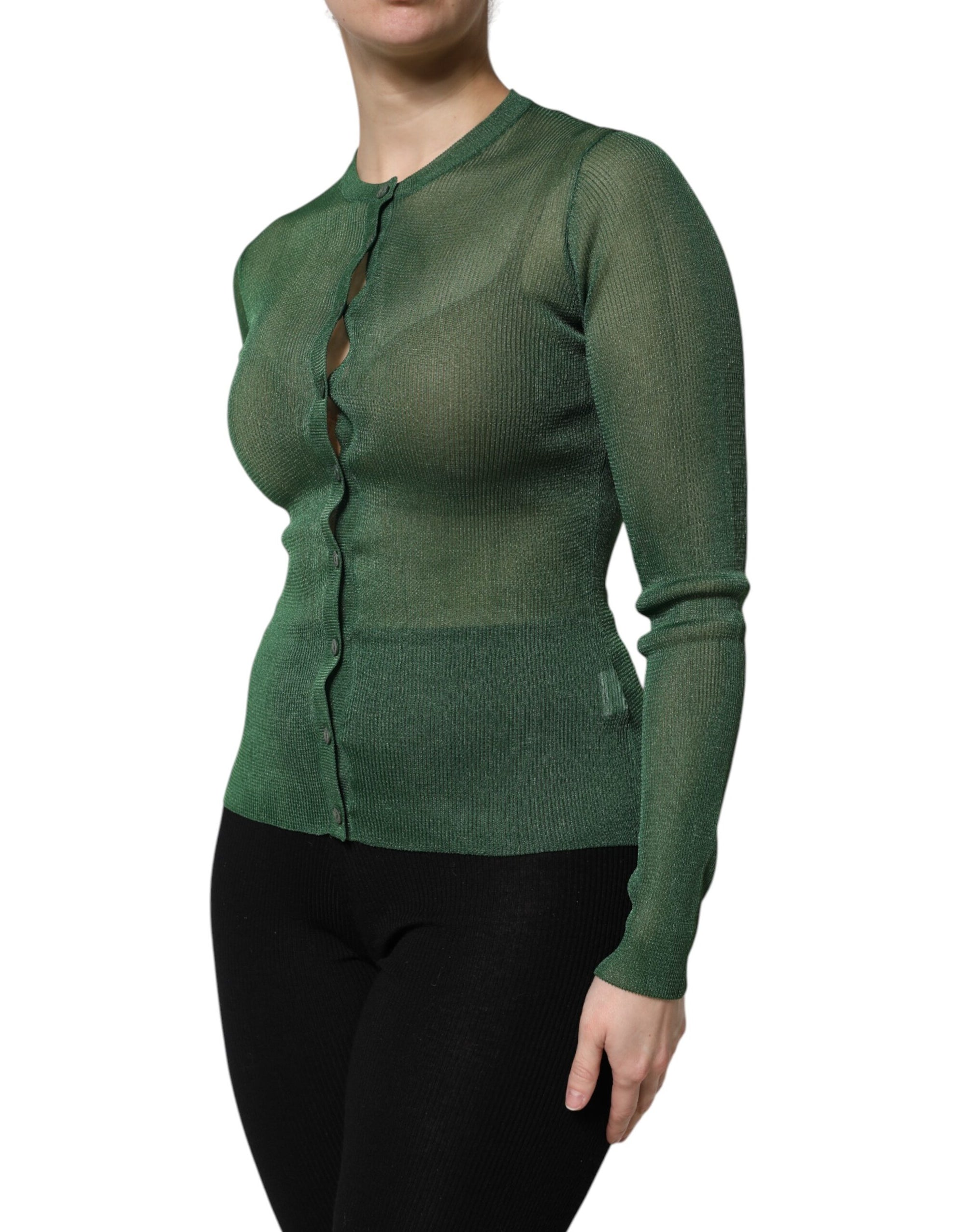 Pull cardigan à manches longues en polyester vert Dolce & Gabbana