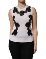 Dolce &amp; Gabbana White Cashmere Floral Lace Detailing Tank Top