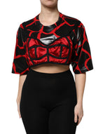 Dolce &amp; Gabbana Red Black Cotton Bustier Detailing Cropped Top