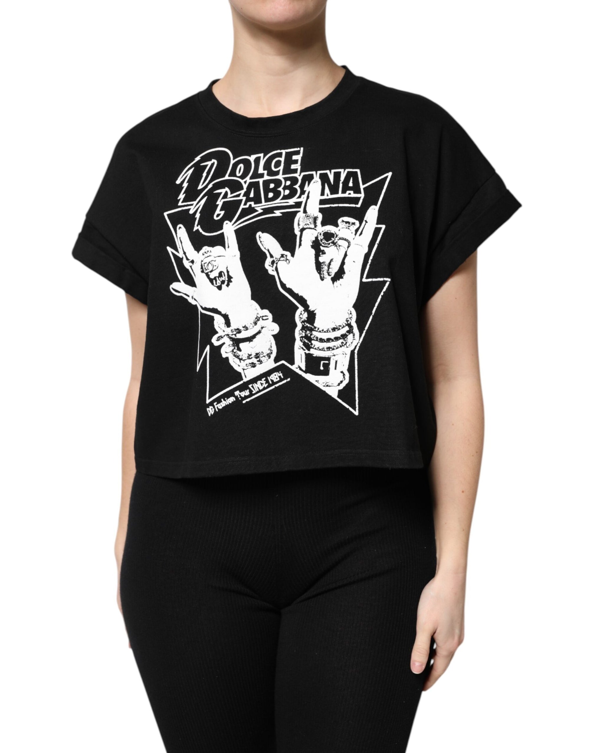 Dolce &amp; Gabbana Black Cotton Printed Short Sleeves T-shirt