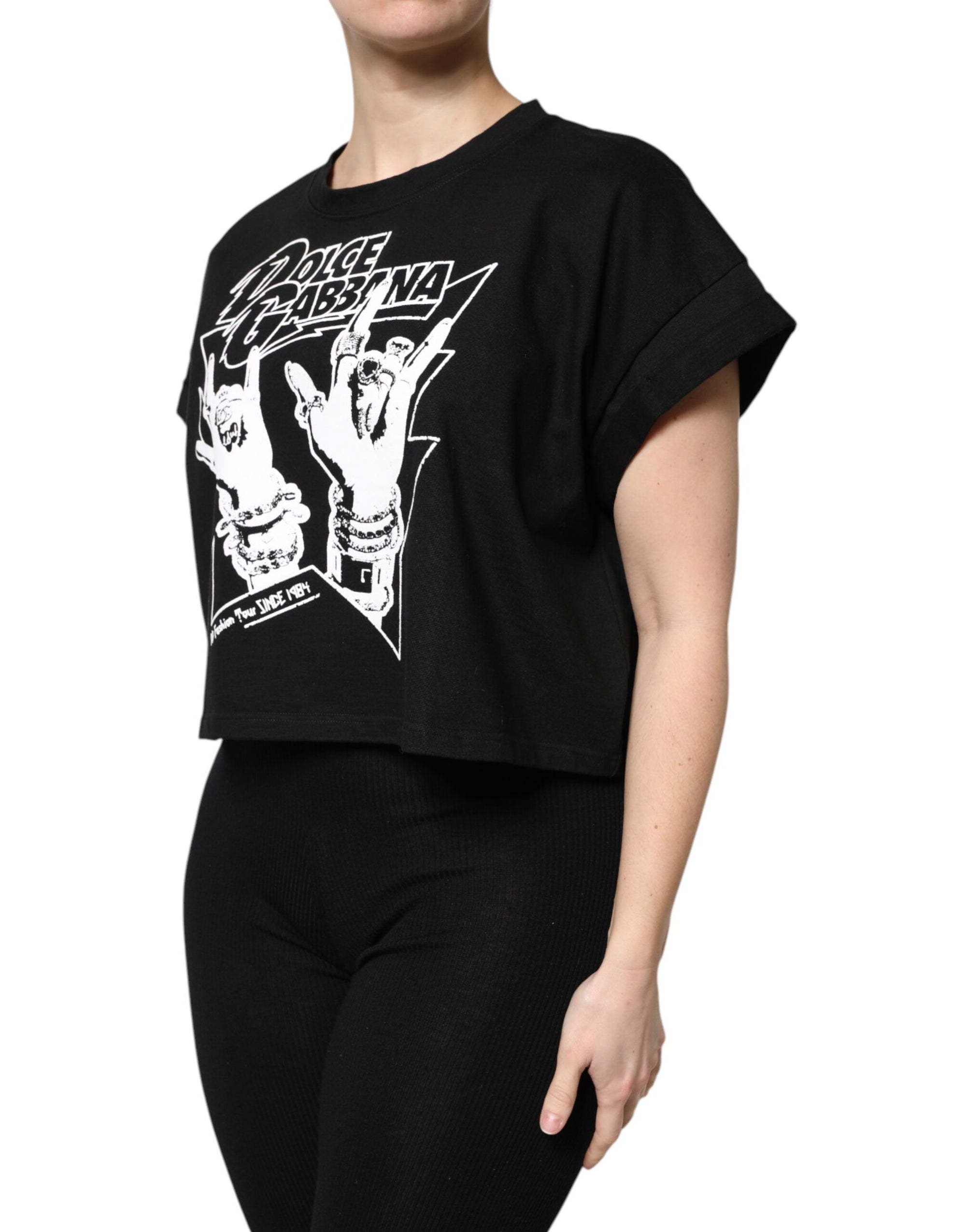 Dolce &amp; Gabbana Black Cotton Printed Short Sleeves T-shirt