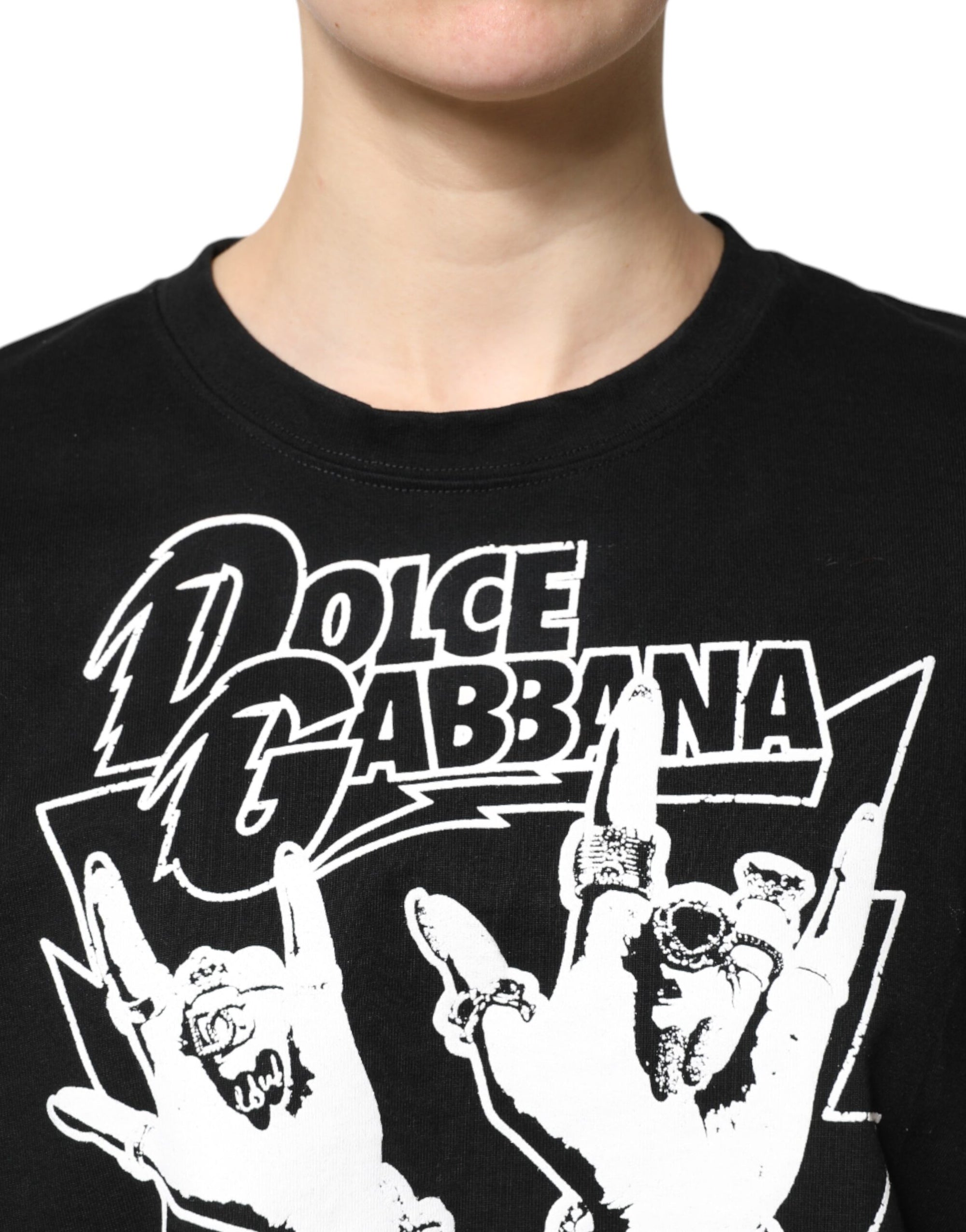 Dolce &amp; Gabbana Black Cotton Printed Short Sleeves T-shirt