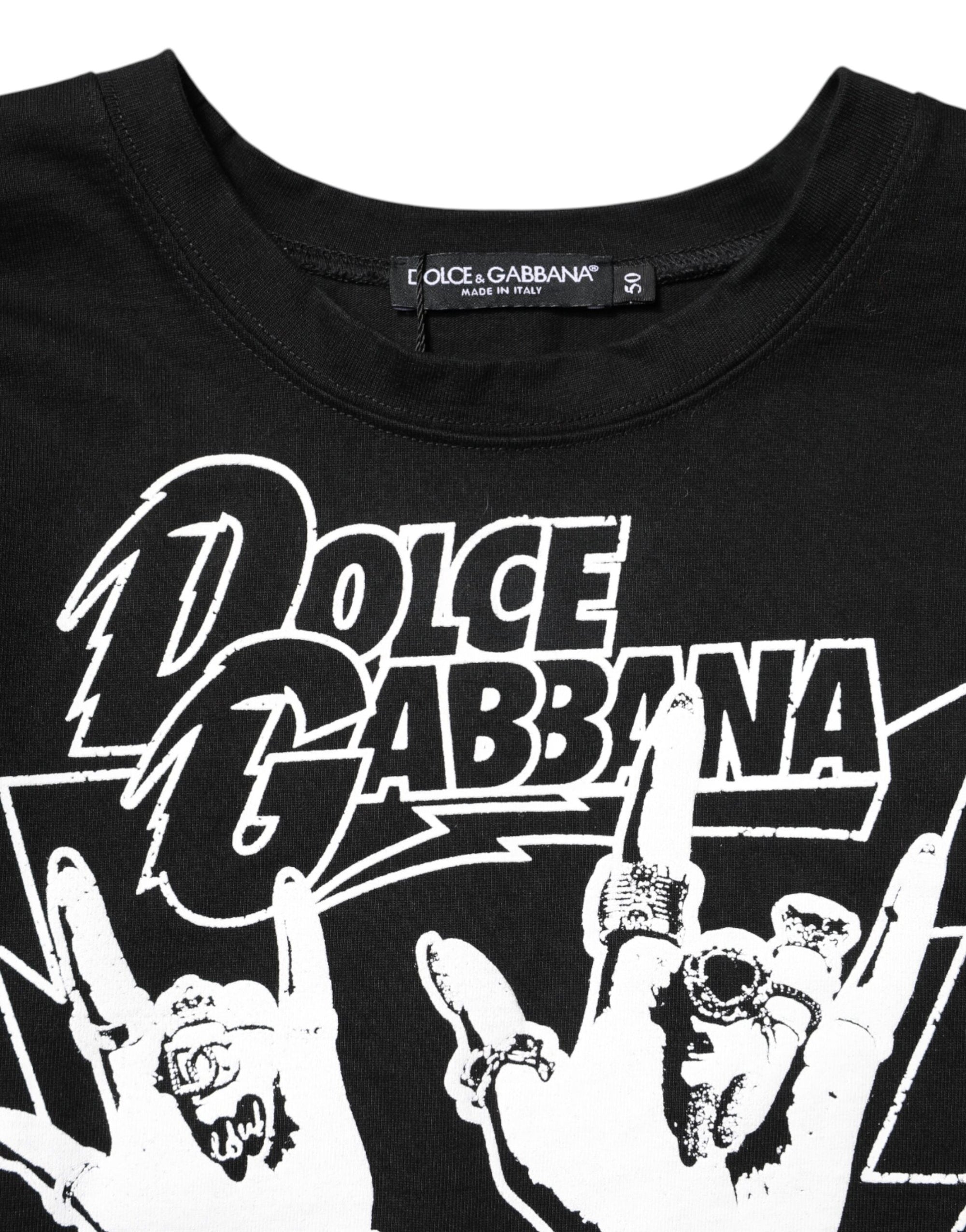 Dolce &amp; Gabbana Black Cotton Printed Short Sleeves T-shirt