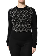 Dolce &amp; Gabbana Black Cashmere Embellished Long Sleeves Top