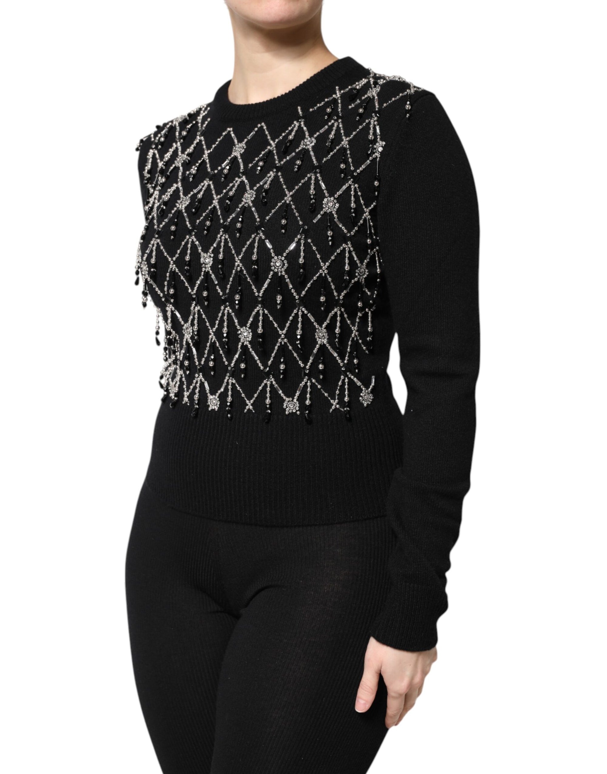 Dolce &amp; Gabbana Black Cashmere Embellished Long Sleeves Top