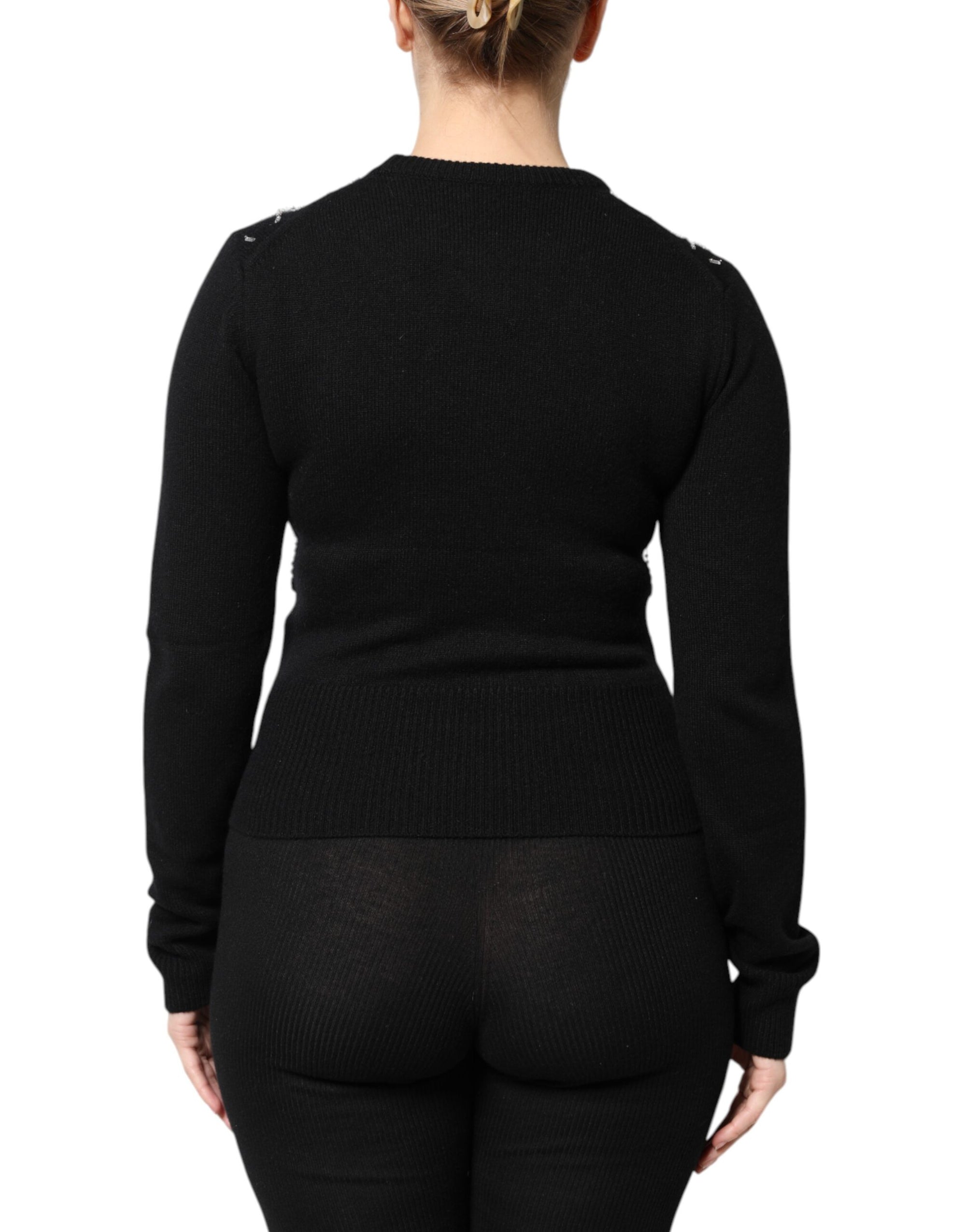 Dolce &amp; Gabbana Black Cashmere Embellished Long Sleeves Top