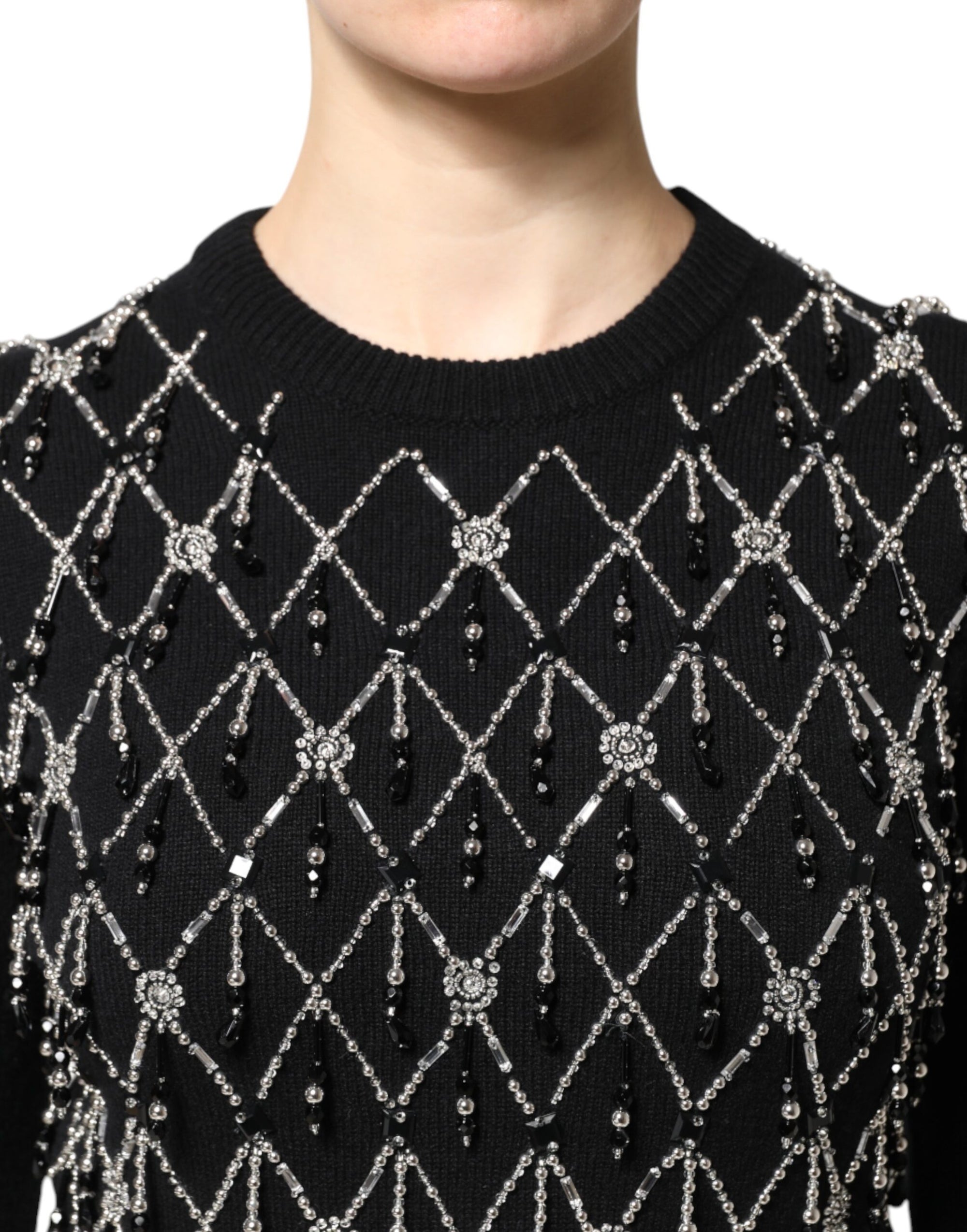 Dolce &amp; Gabbana Black Cashmere Embellished Long Sleeves Top