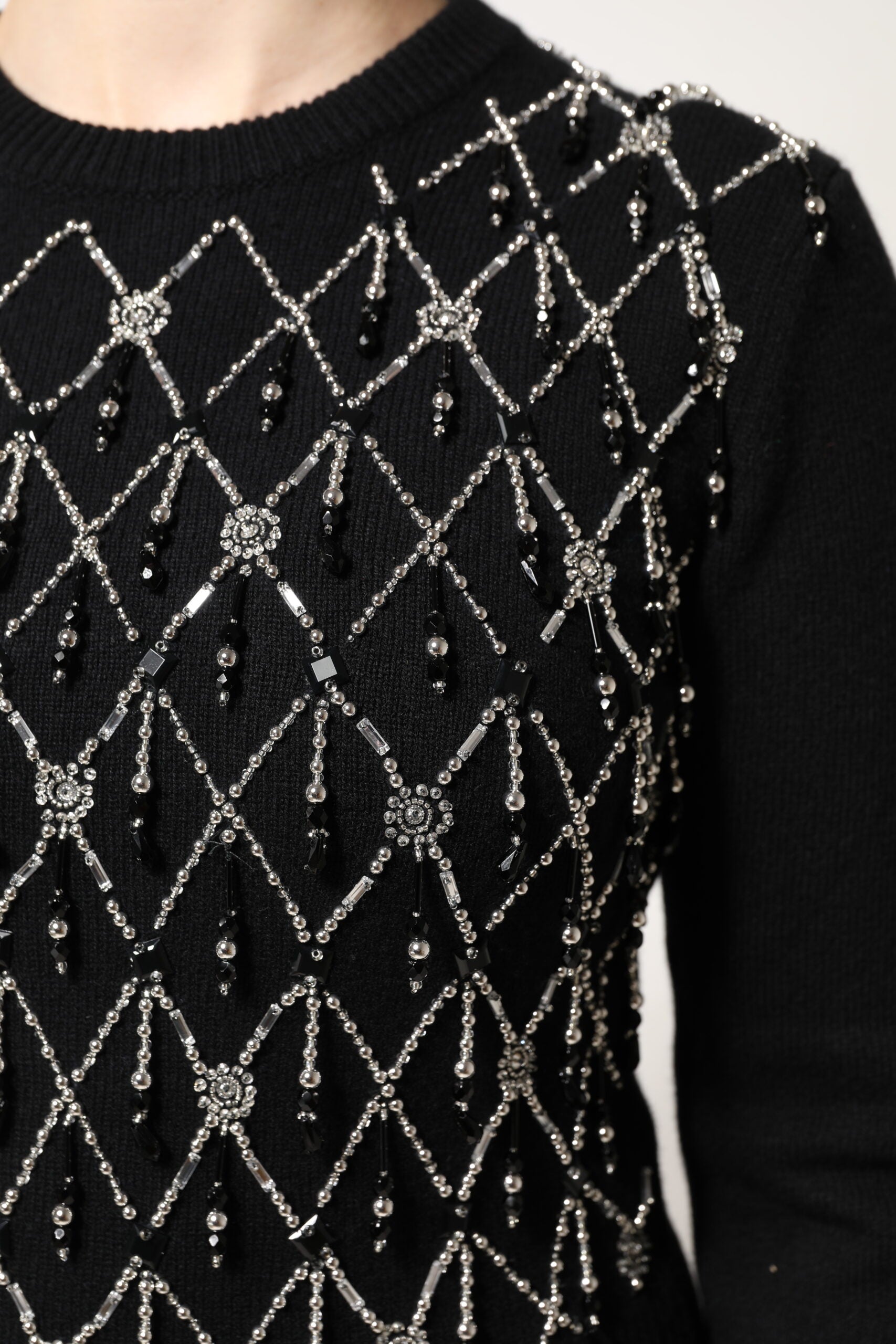 Dolce &amp; Gabbana Black Cashmere Embellished Long Sleeves Top
