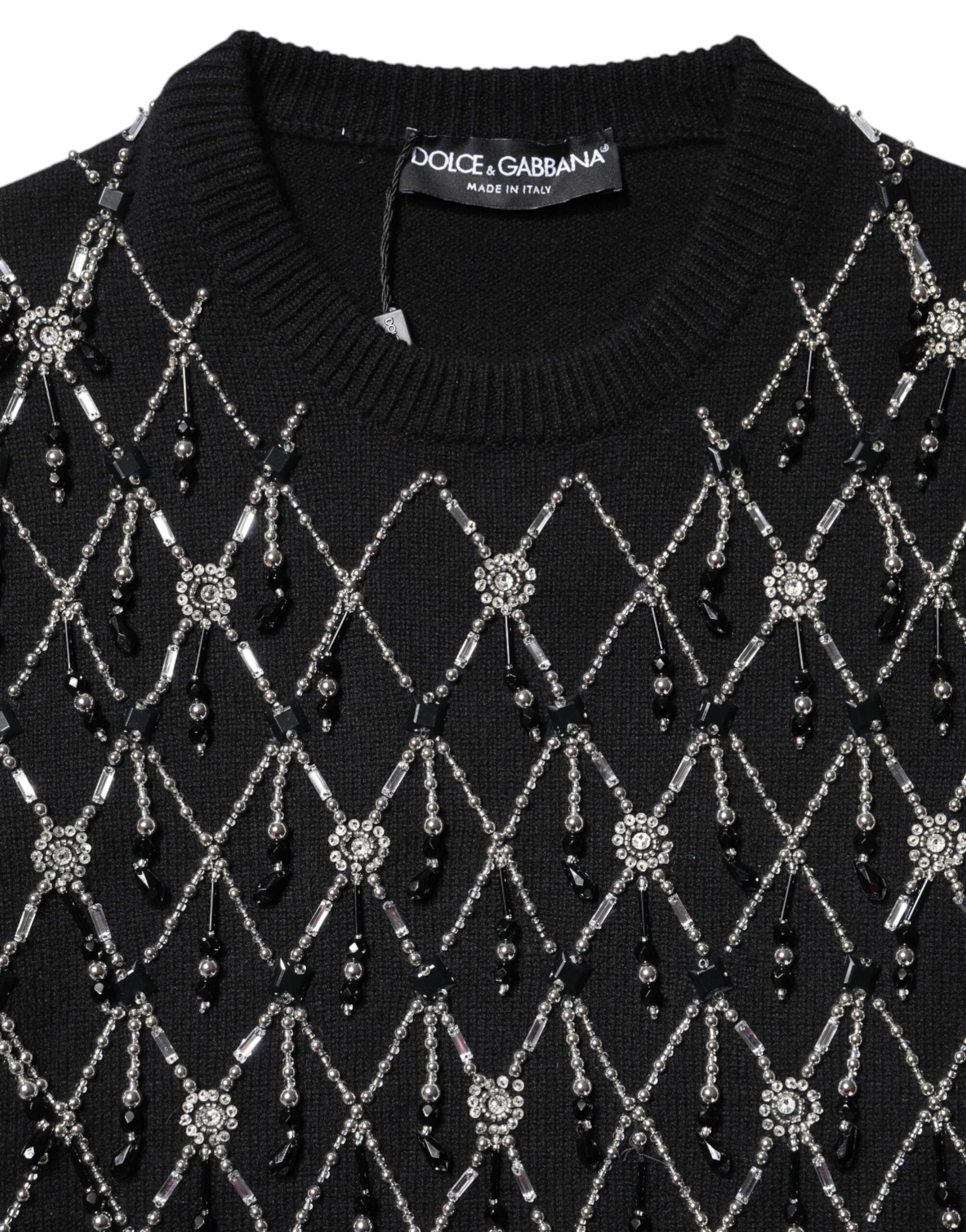 Dolce &amp; Gabbana Black Cashmere Embellished Long Sleeves Top