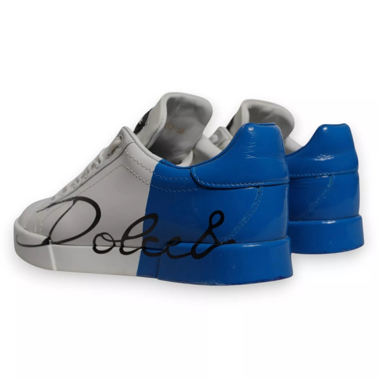 Dolce &amp; Gabbana White Blue Logo Portofino Sneakers Shoes