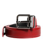 Dolce & Gabbana Red Leather Silver Tone Metal Buckle Belt