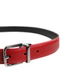Dolce & Gabbana Red Leather Silver Tone Metal Buckle Belt