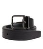 Dolce &amp; Gabbana Black Classic Calf Leather Silver Buckle Belt