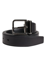 Dolce &amp; Gabbana Black Classic Calf Leather Silver Buckle Belt
