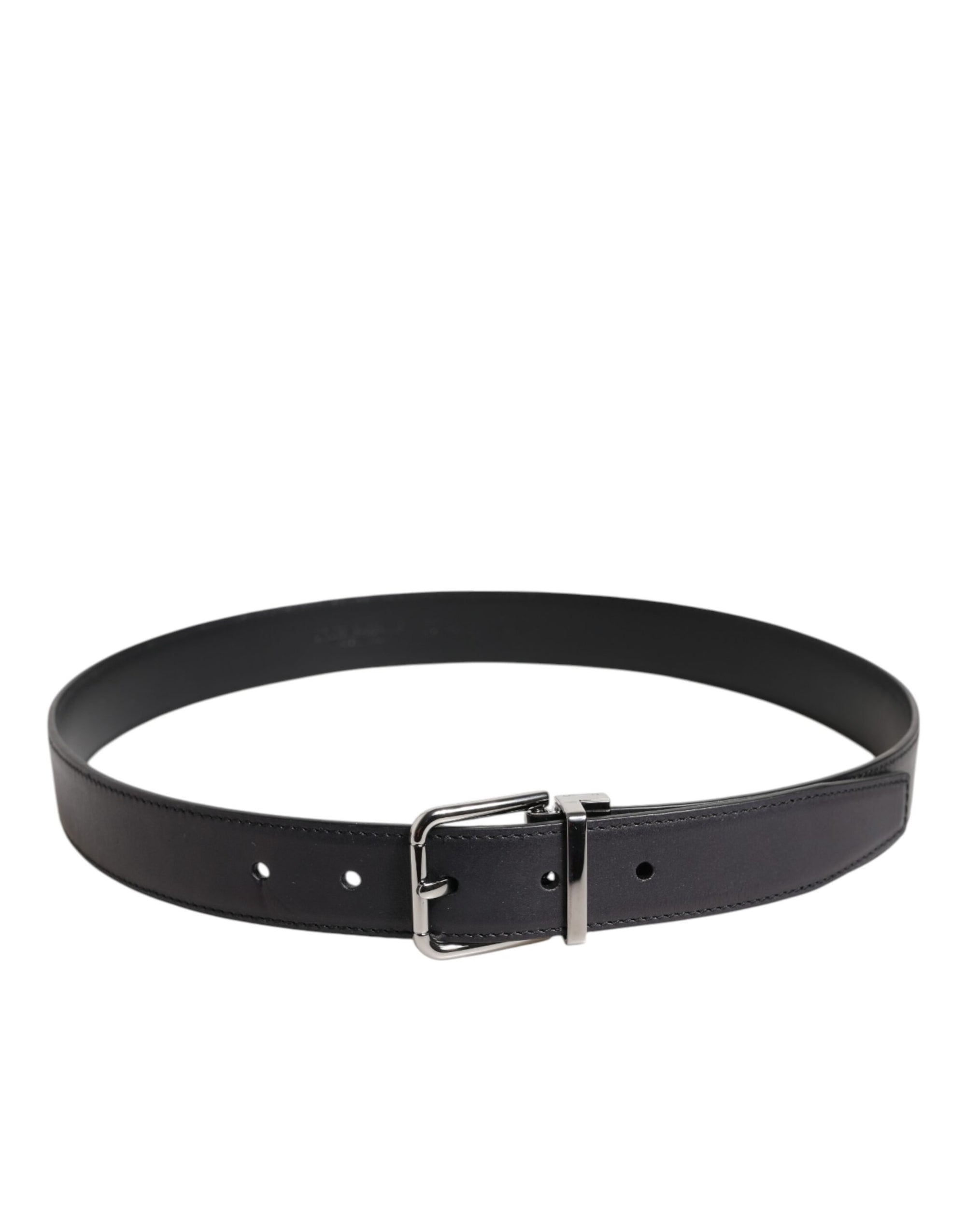 Dolce &amp; Gabbana Black Classic Calf Leather Silver Buckle Belt