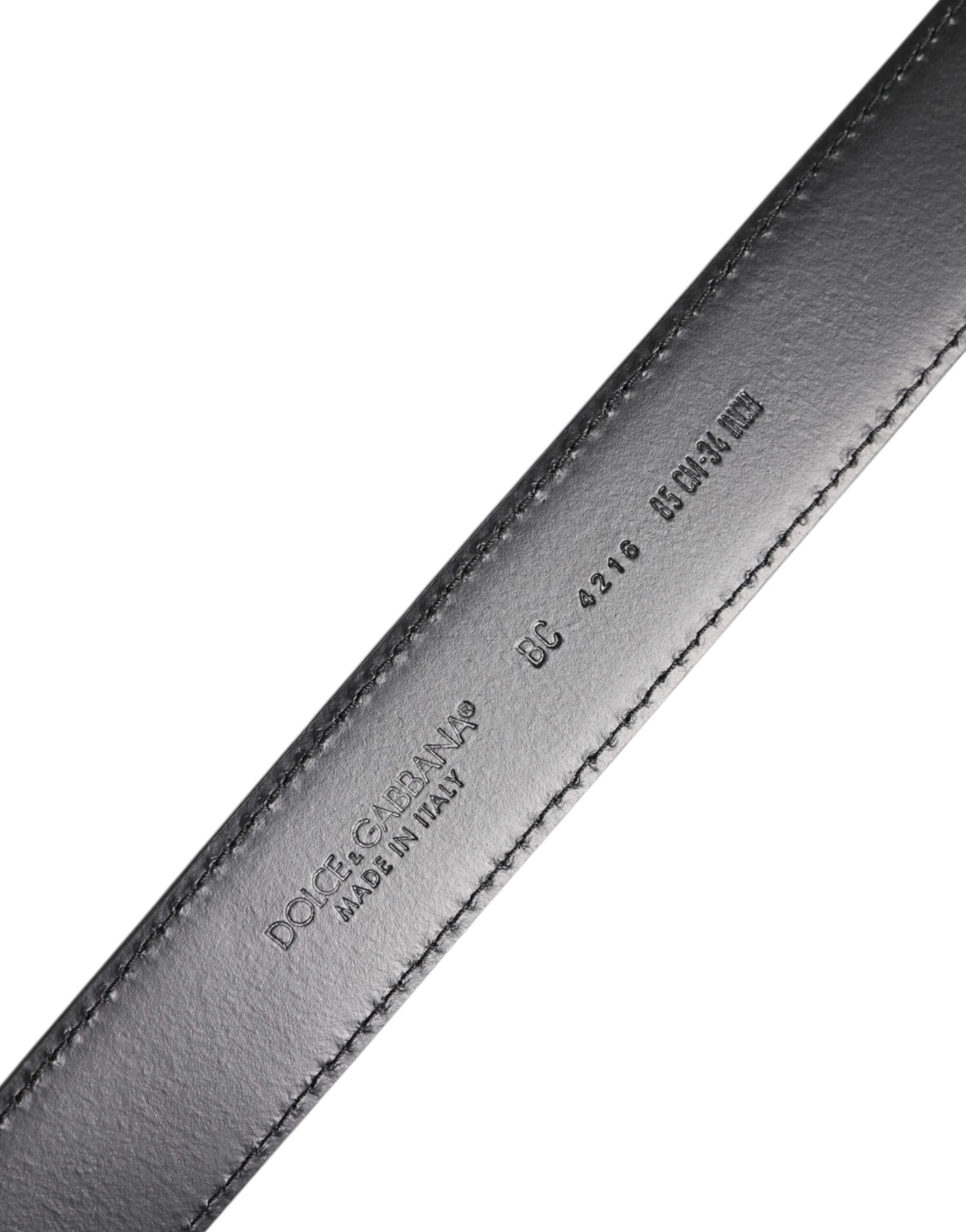 Dolce &amp; Gabbana Black Classic Calf Leather Silver Buckle Belt