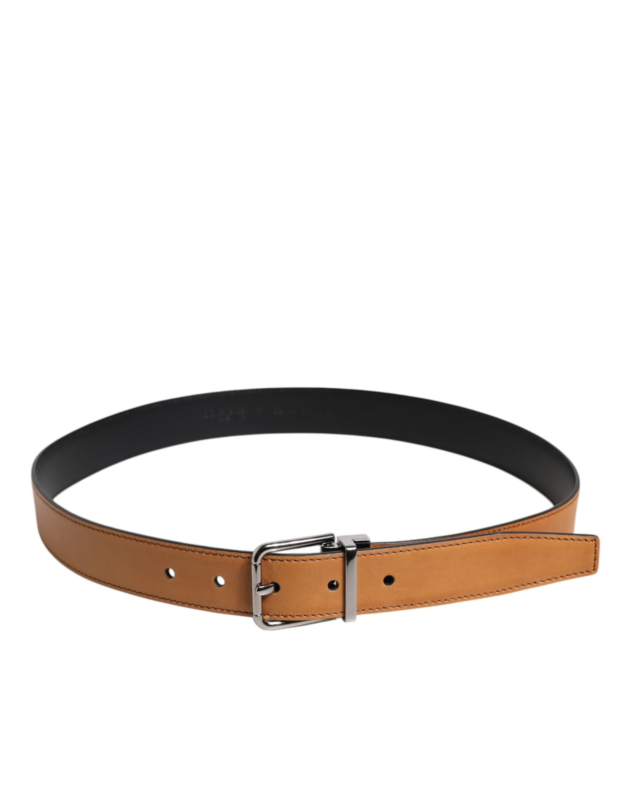 Ceinture Dolce & Gabbana en cuir de veau marron classique avec boucle argentée