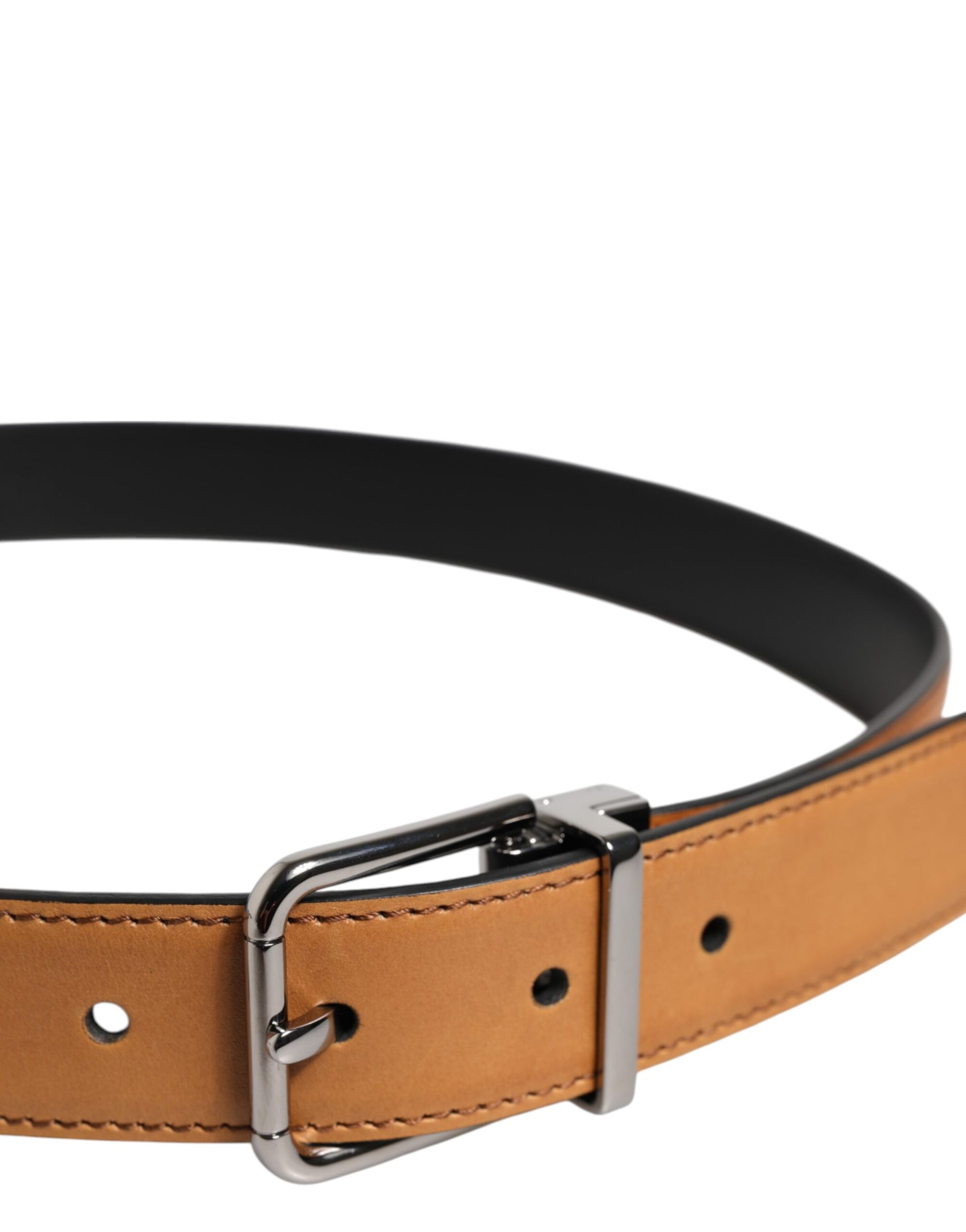 Ceinture Dolce & Gabbana en cuir de veau marron classique avec boucle argentée