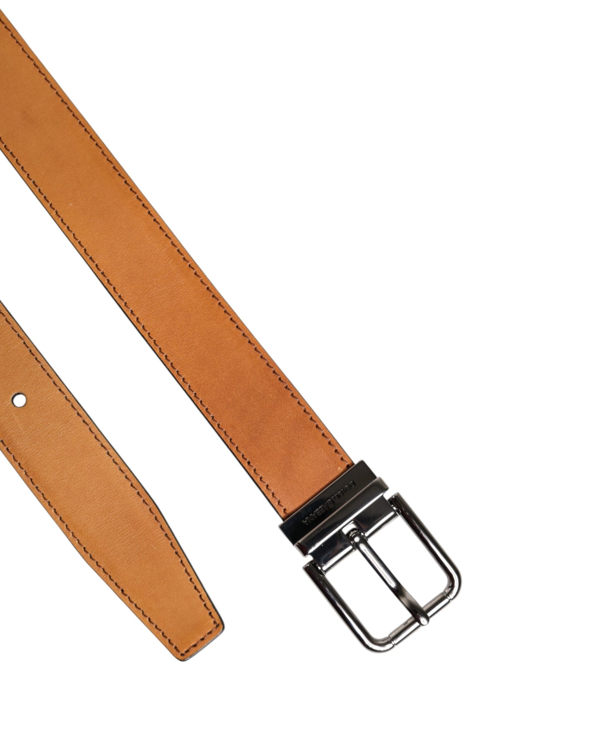 Ceinture Dolce & Gabbana en cuir de veau marron classique avec boucle argentée