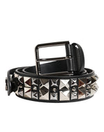 Ceinture Dolce & Gabbana en cuir de veau noir avec boucle argentée cloutée