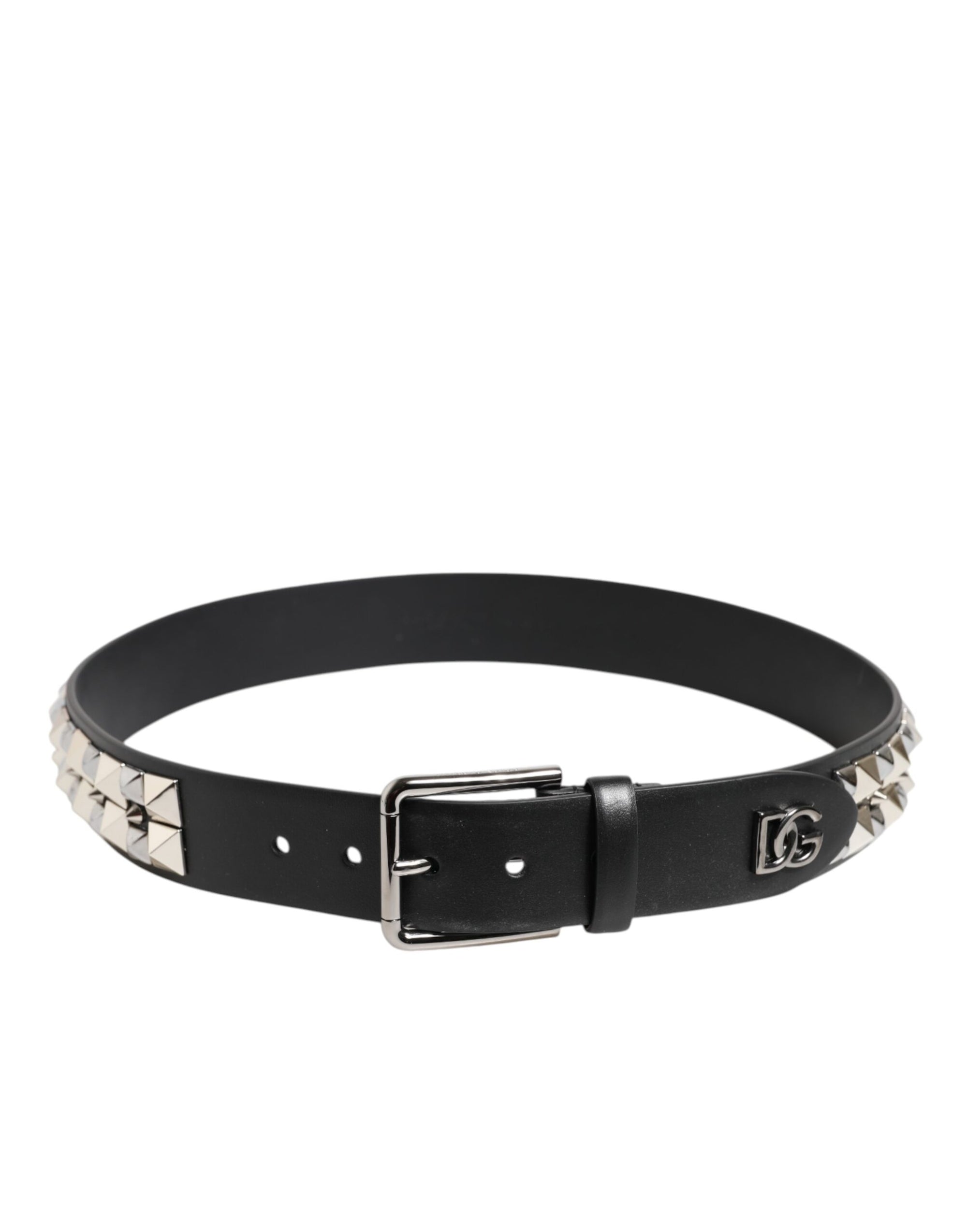 Ceinture Dolce & Gabbana en cuir de veau noir avec boucle argentée cloutée